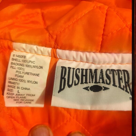 Bushmaster Orange Rain Jacket Hooded Vtg L Nylon & PVC  Snap Pockets Drawstrings - Picture 3 of 6